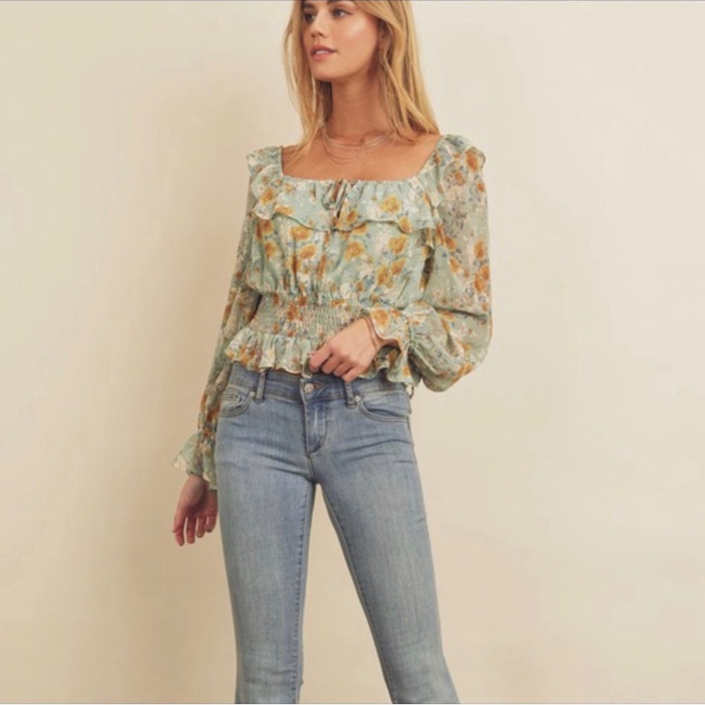Peasant Prairie Floral Print Smocked Waist Ruffle Blouse Top Women’s Sizes NWT - Picture 6 of 11